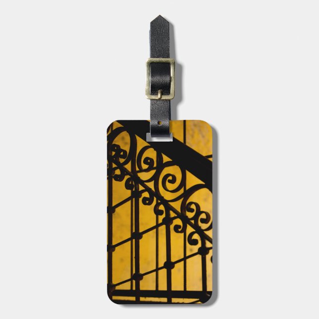 Iron gate pattern in yellow, Cuba Luggage Tag (Front Vertical)