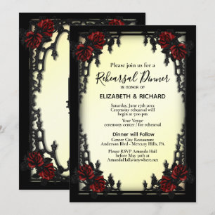 Iron Gothic Red Rose Yellow Rehearsal Dinner Invitation