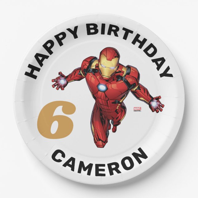 Iron Man Birthday Paper Plate (Front)