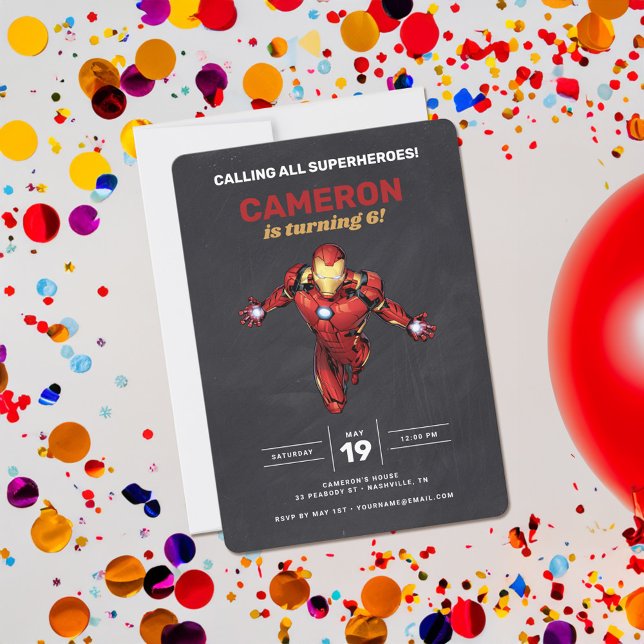 Iron Man Chalkboard Birthday Invitation (Invite on table)