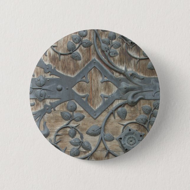 Iron Medieval Lock on Wooden Door 2 Inch Round Button (Front)