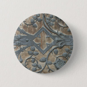 Iron Medieval Lock on Wooden Door 2 Inch Round Button