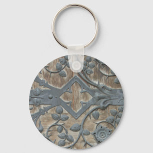 Iron Medieval Lock on Wooden Door Keychain