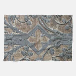 Iron Medieval Lock on Wooden Door Kitchen Towel