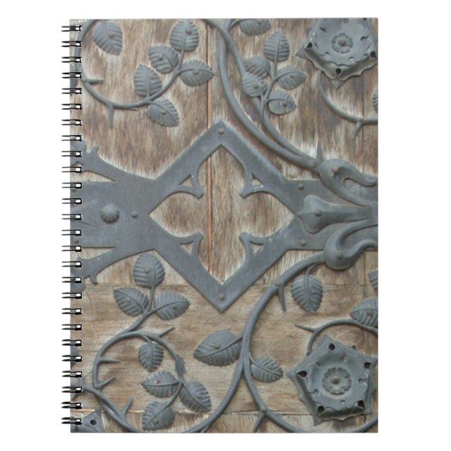 Iron Medieval Lock on Wooden Door Notebook (Front)