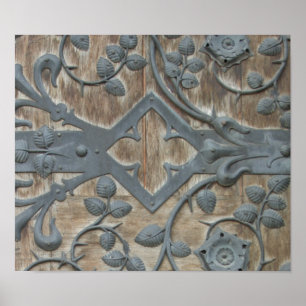 Iron Medieval Lock on Wooden Door Poster