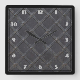 Iron Metal Grille Lattice Framework Texture Square Wall Clock