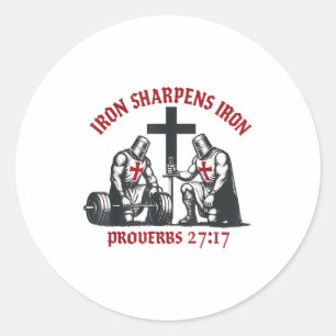 Iron Sharpens Iron Bible Scripture Christian Gym W Classic Round Sticker
