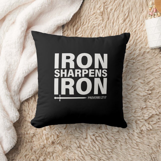 Iron Sharpens Iron Black Throw Pillow (Blanket)