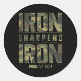 Iron Sharpens Iron Christian Men Camo Scripture Gy Classic Round Sticker