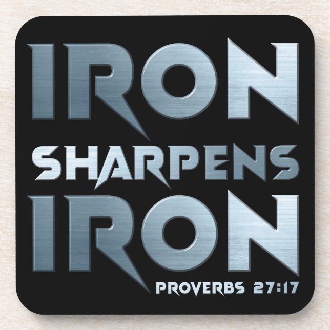Iron Sharpens Iron – Christian Men & Women Proverb Coaster (Front)