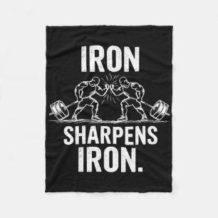 Iron Sharpens Iron - Gym Art Weightlifting Design Fleece Blanket