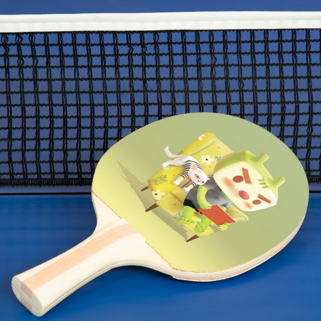 Iron T: Focus Mode On Cozy Reading Time Art Ping Pong Paddle (Insitu)