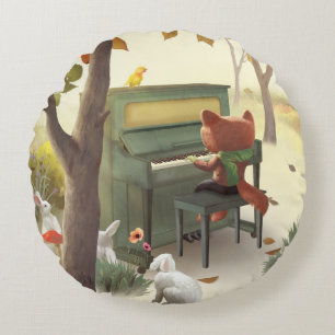 Iron T. Fox: Woodland Piano Solo Music Art Round Pillow