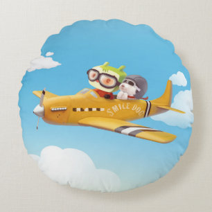 Iron T & Smile Pup: High Flying Adventure Round Pillow