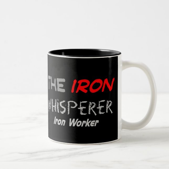 Iron Worker Gifts for Men "The Iron Whisperer" Two-Tone Coffee Mug (Right)