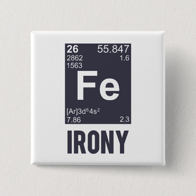 Ironic Chemical Element FE Irony 2 Inch Square Button (Front)