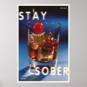 Ironic Cherry Cocktail Print Retro Bar Wall Art