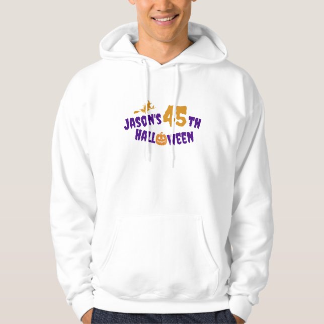 Ironic orange Halloween Pumpkin purple witch Hoodie (Front)
