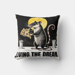 Ironic Possum Pizza "Living The Dream" Throw Pillow