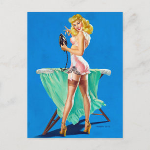 Ironing Girl Pin Up Postcard