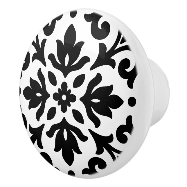 Ironlace Black & White Vintage Damask Ceramic Knob (Right)