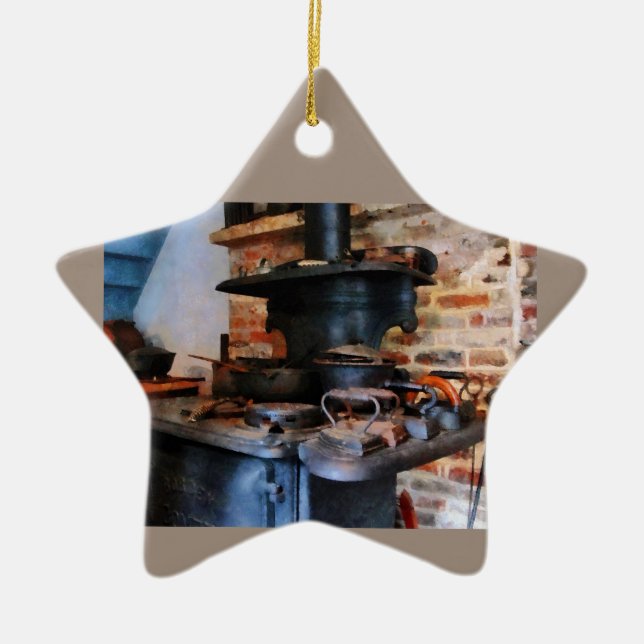 Irons Heating On Stove Ceramic Ornament (Front)