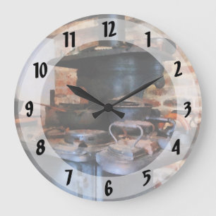 Irons Heating On Stove Large Clock