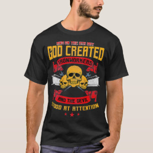 Ironworker Metal Rodbuster Design On Back Of  T-Shirt