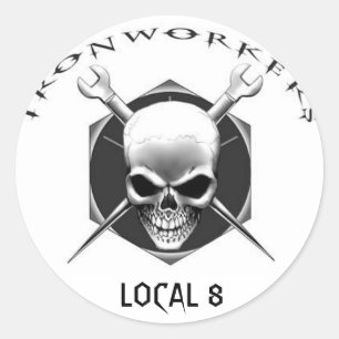 IRONWORKER SKULL Local 8 Classic Round Sticker