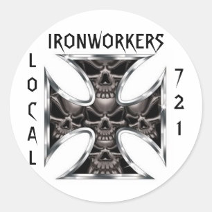 Ironworkers Skull IronCross Local, 721 Classic Round Sticker