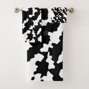 Irregular Abstract Mosaic Black and White Camo Bath Towel Set