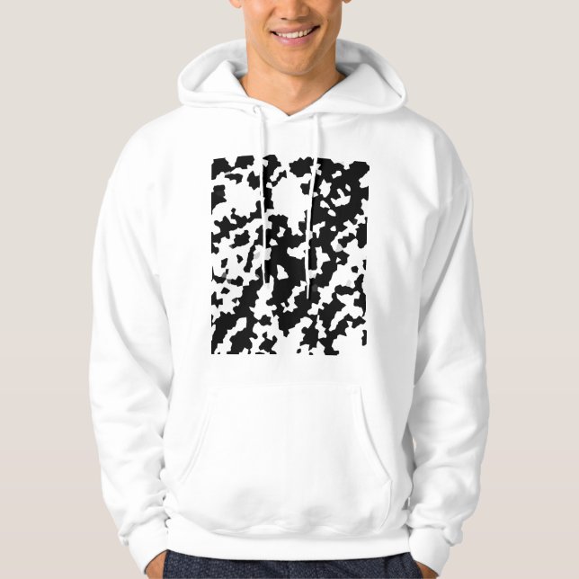 Irregular Abstract Mosaic Black and White  Camo Hoodie (Front)