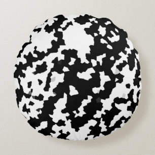 Irregular Abstract Mosaic Black and White  Camo Round Pillow