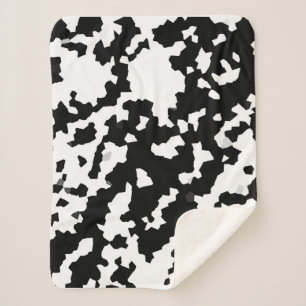 Irregular Abstract Mosaic Black and White Camo Sherpa Blanket