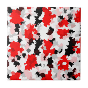 Irregular Abstract Pattern Red Black White Design Tile