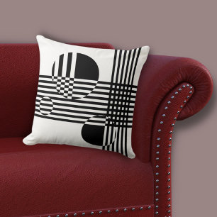 Irregular Black & White Stripes & Circles Throw Pillow