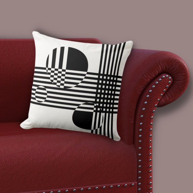 Irregular Black & White Stripes & Circles Throw Pillow (Irregular Black & White Stripes & Circles Throw Pillow, Living Room)