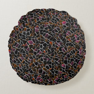 Irregular dark red brown mosaic mess upon white round pillow