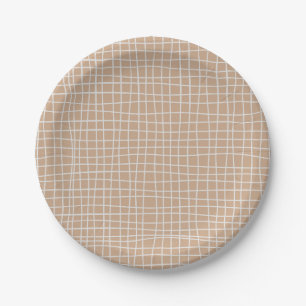 Irregular Grid Optical Illusion White Line Squares Paper Plate