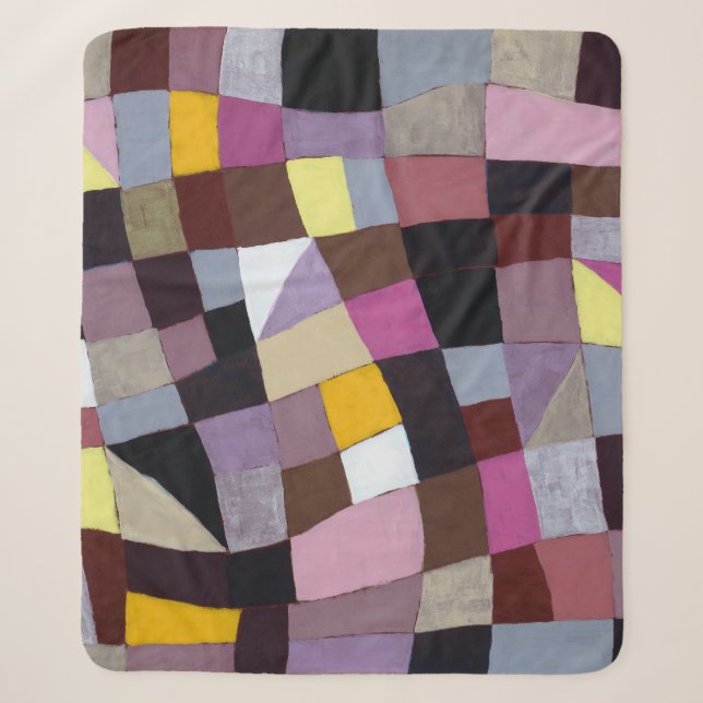Irregular Grid: Violet-Yellow Abstract Painting. Sherpa Blanket (Front)