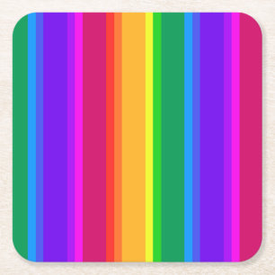 Irregular rainbow stripes square paper coaster