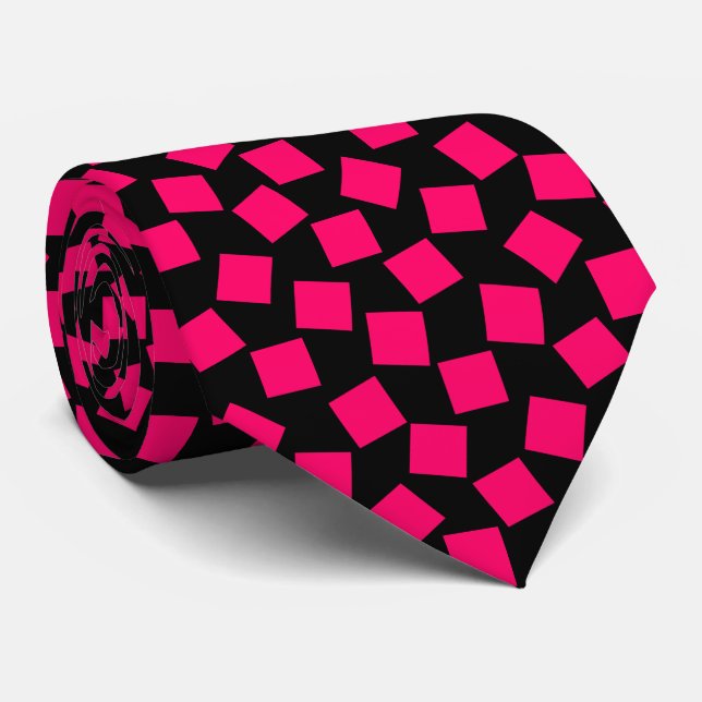 Irregular Squares - Neon Red on Black Tie (Rolled)