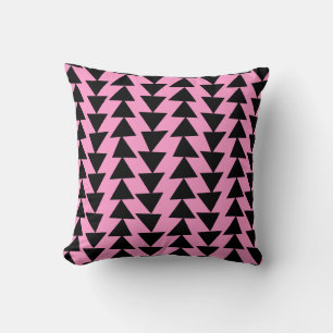 Irregular Triangles - Black on Pink Throw Pillow