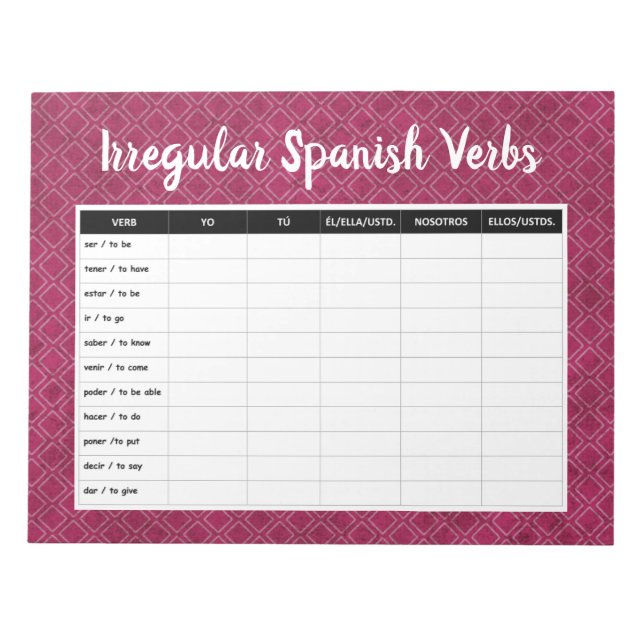 Irregular Verb Conjugation Practice (Spanish) Notepad (Front)