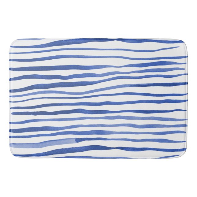 Irregular watercolor simple lines - blue bath mat (Front)