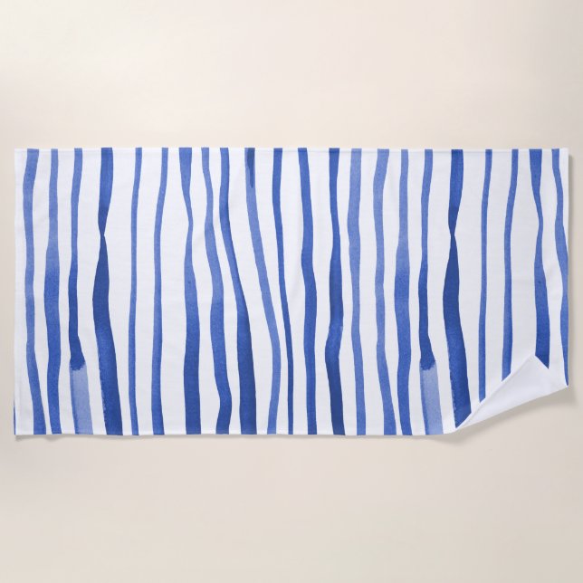 Irregular watercolor simple lines - blue beach towel (Front)