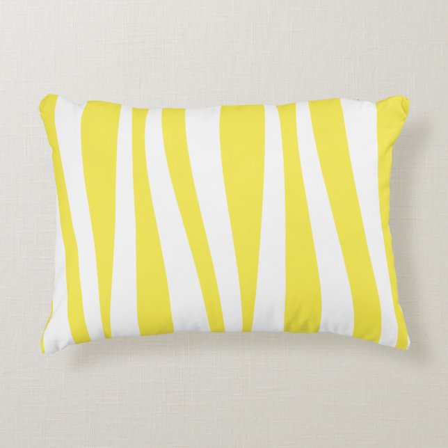 Irregular Wavy Lines Yellow White Patterned Accent Pillow (Front)