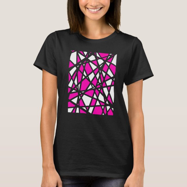 Irregular White Shapes With Pink Accents Abstract T-Shirt (Front)