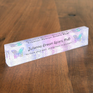 Irridescent Glitter Butterflies Custom Name Plate